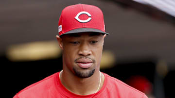 Cincinnati Reds outfielder Will Benson (30) in the dugout 
