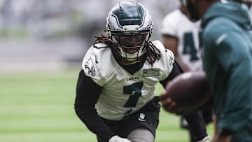 Philadelphia Eagles Kelee Ringo (7) during OTAs at NovaCare Complex.