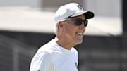 Las Vegas Raiders head coach Pete Carroll looks on during Las Vegas Raiders Minicamp at Intermountain Health Performance Center.