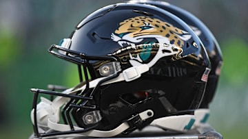 Nov 3, 2024; Philadelphia, Pennsylvania, USA; Jacksonville Jaguars helmets on the sidelines against the Philadelphia Eagles at Lincoln Financial Field. Mandatory Credit: Eric Hartline-Imagn Images