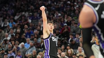 Mar 22, 2025; Sacramento, California, USA; Sacramento Kings forward Jake LaRavia (33) during the fourth quarter against the Milwaukee Bucks at Golden 1 Center. Mandatory Credit: Darren Yamashita-Imagn Images