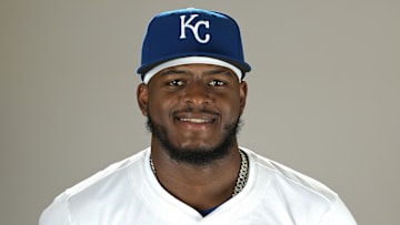 Feb 19, 2025; Surprise, AZ, USA; Kansas City Royals starting pitcher Luinder Avila (86) poses for a photo during media day at Camelback Ranch. Mandatory Credit: Jayne Kamin-Oncea-Imagn Images  