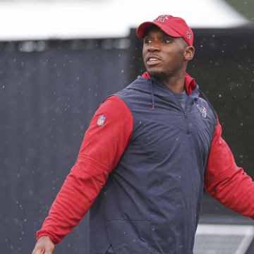 Jul 27, 2024; Houston, TX, USA; Houston Texans head coach DeMeco Ryans walks on the field before training camp at Houston Methodist Training Center. Mandatory Credit: Troy Taormina-USA TODAY Sports