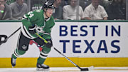 May 13, 2025; Dallas, Texas, USA; Dallas Stars center Mikael Granlund (64) skates against the Winnipeg Jets during the third period in game four of the second round of the 2025 Stanley Cup Playoffs at American Airlines Center. Mandatory Credit: Jerome Miron-Imagn Images
