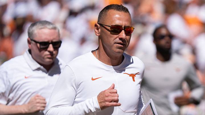 Texas coach Steve Sarkisian leaves the field at the half during a college football game against Tennessee on Sept. 26, 2026, in Knoxville, Tennessee.