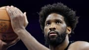 Oct 17, 2025; Philadelphia, Pennsylvania, USA; Philadelphia 76ers center Joel Embiid before action against the Minnesota Timberwolves at Xfinity Mobile Arena. Mandatory Credit: Bill Streicher-Imagn Images