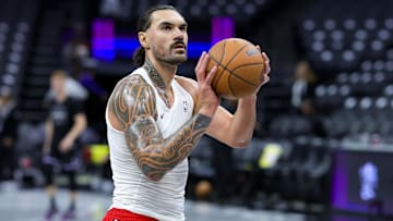 Dec 3, 2024; Sacramento, California, USA; Houston Rockets center Steven Adams (12) warms up before the game against the Sacramento Kings at Golden 1 Center. Mandatory Credit: Sergio Estrada-Imagn Images