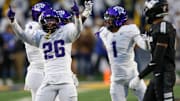 TCU cornerback Vernon Glover celebrates against West Virginia. 