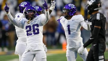 TCU cornerback Vernon Glover celebrates against West Virginia. 