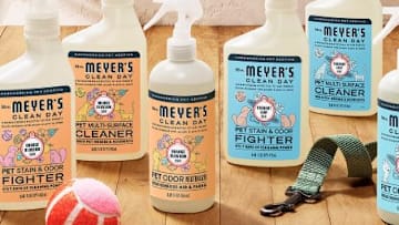 Mrs. Meyer's pet line with all new scents made with people and pets in mind – Coconut Leaf, Orange Blossom, White Peach and Sweet Chamomile. Image courtesy