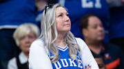 Kelly Flagg, the mother of Duke's Cooper Flagg, stands on the sidelines.