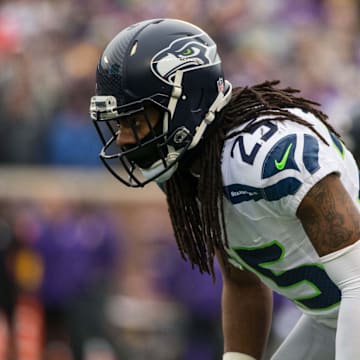 Dec 6, 2015; Minneapolis, MN, USA; Seattle Seahawks cornerback Richard Sherman (25) against the Minnesota Vikings at TCF Bank Stadium. The Seahawks defeated the Vikings 38-7. Mandatory Credit: Brace Hemmelgarn-Imagn Images
