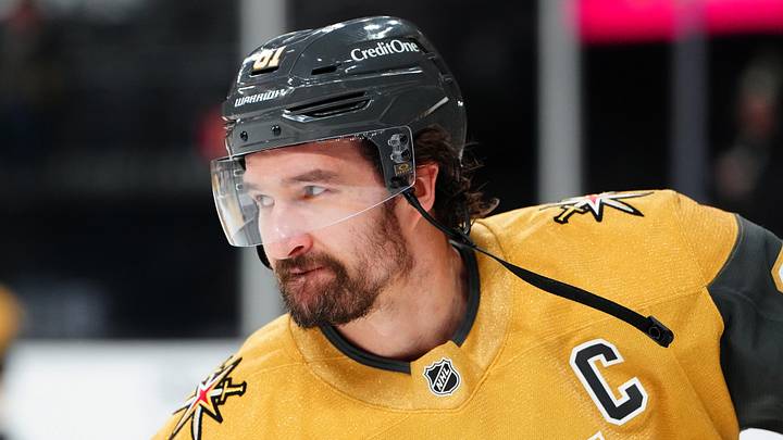 Jan 29, 2026; Las Vegas, Nevada, USA; Vegas Golden Knights right wing Mark Stone (61) warms up before a game against the Dallas Stars at T-Mobile Arena. Mandatory Credit: Stephen R. Sylvanie-Imagn Images