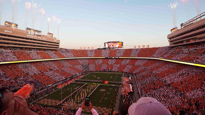 Tennessee runs through the Power T before a game between Florida and Tennessee inside Neyland Stadium, Saturday, Oct. 12, 2024.