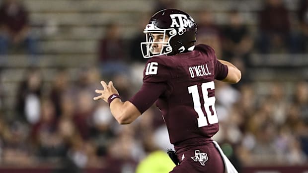 Nov 16, 2024; College Station, Texas, USA; Texas A&M Aggies quarterback Miles O'Neill (16).
