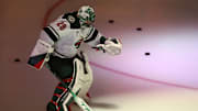 Oct 29, 2024; Pittsburgh, Pennsylvania, USA; Minnesota Wild goaltender Marc-Andre Fleury (29) takes the ice to warm up against the Pittsburgh Penguins at PPG Paints Arena. Mandatory Credit: Charles LeClaire-Imagn Images