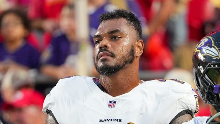 Sep 5, 2024; Kansas City, Missouri, USA; Baltimore Ravens offensive tackle Ronnie Stanley (79) on field prior to a game against the Kansas City Chiefs at GEHA Field at Arrowhead Stadium. Mandatory Credit: Denny Medley-Imagn Images Sep 5, 2024; Kansas City, Missouri, USA; Baltimore Ravens offensive tackle Ronnie Stanley (79) on field prior to a game against the Kansas City Chiefs at GEHA Field at Arrowhead Stadium. Mandatory Credit: Denny Medley-Imagn Images