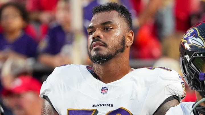 Baltimore Ravens offensive tackle Ronnie Stanley on field prior to a game against the Kansas City Chiefs. Baltimore Ravens offensive tackle Ronnie Stanley on field prior to a game against the Kansas City Chiefs.