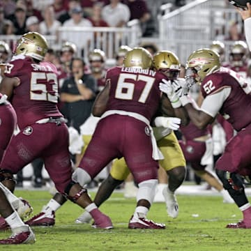 Sep 2, 2024; Tallahassee, Florida, USA; Florida State Seminoles quarterback DJ Uiagalelei (4) throws the ball during the first half against the Boston College Eagles at Doak S. Campbell Stadium. Mandatory Credit: Melina Myers-Imagn Images