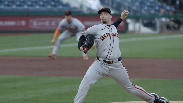 May 22, 2024; Pittsburgh, Pennsylvania, USA;  San Francisco Giants starting pitcher Blake Snell (7) delivers a pitch against the Pittsburgh Pirates during the first inning at PNC Park. Mandatory Credit: Charles LeClaire-USA TODAY Sports