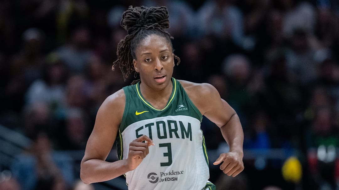 Aug 30, 2025; Seattle, Washington, USA; Seattle Storm forward Nneka Ogwumike (3) is pictured during a game against the Chicago Sky at Climate Pledge Arena. Mandatory Credit: Stephen Brashear-Imagn Images