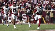Nov 15, 2025; College Station, Texas, USA; Texas A&M Aggies wide receiver Ashton Bethel-Roman (3) runs with the ball during the third quarter against the South Carolina Gamecocks at Kyle Field. Mandatory Credit: Troy Taormina-Imagn Images