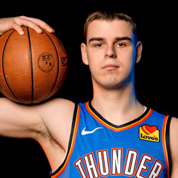 Nikola Topic is pictured during the Thunder media day at the Paycom Center in Oklahoma City, on Monday, Sept. 30, 2024.