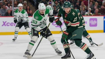 Nov 12, 2023; Saint Paul, Minnesota, USA; Minnesota Wild center Marco Rossi (23) shoots defended by