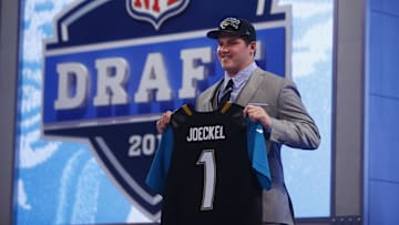 Apr 25, 2013; New York, NY, USA; Luke Joeckel (Texas A&M) is introduced as the number two overall pick to the Jacksonville Jaguars during the 2013 NFL Draft at Radio City Music Hall. Mandatory Credit: Jerry Lai-Imagn Images