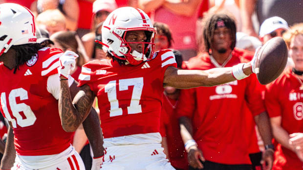 Nebraska Cornhuskers wide receiver Jacory Barney Jr (17) celebrates after a pass against the UTEP Miners