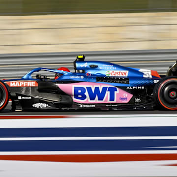 Oct 22, 2022; Austin, Texas, USA; BWT Alpine F1 Team driver Esteban Ocon (31) of Team France drives during qualifying for the U.S. Grand Prix at Circuit of the Americas. Mandatory Credit: Jerome Miron-Imagn Images