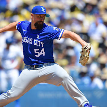 Kansas City Royals pitcher Dan Altavilla (54) throws against the Los Angeles Dodgers during the seventh inning at Dodger Stadium on June 16.