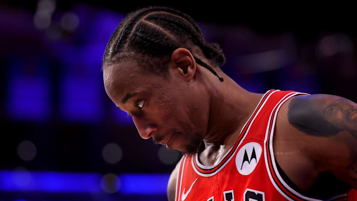 Chicago Bulls forward DeMar DeRozan (11) against the New York Knicks at Madison Square Garden. 