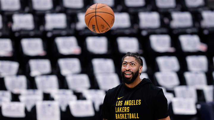 Apr 29, 2024; Denver, Colorado, USA; Los Angeles Lakers center Anthony Davis (3) warms up before game five of the first round for the 2024 NBA playoffs against the Denver Nuggets at Ball Arena. Mandatory Credit: Isaiah J. Downing-USA TODAY Sports