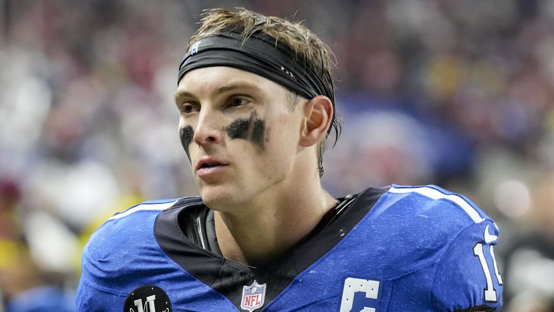 Dec 22, 2025; Indianapolis, Indiana, USA; Indianapolis Colts wide receiver Alec Pierce (14) leaves the field after losing a game against the San Francisco 49ers at Lucas Oil Stadium. Mandatory Credit: Christine Tannous-USA TODAY Network via Imagn Images