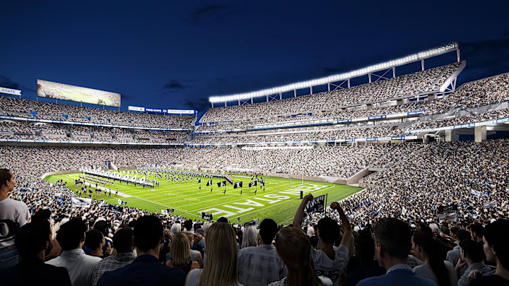 A digital rendering of the renovated West Side of Penn State's Beaver Stadium, scheduled for completion in 2027. A digital rendering of the renovated West Side of Penn State's Beaver Stadium, scheduled for completion in 2027.