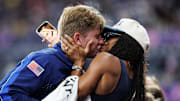 Hunter Woodhall and wife Tara Davis-Woodhall celebrated his gold-medal victory at the Paris Paralympics Games 2024