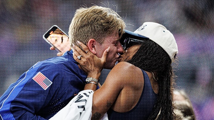 Hunter Woodhall and wife Tara Davis-Woodhall celebrated his gold-medal victory at the Paris Paralympics Games 2024