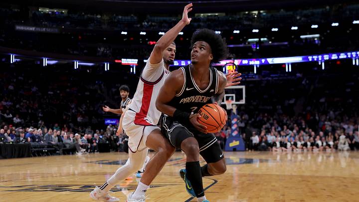 Mar 12, 2026; New York, NY, USA; Providence Friars guard Jaylin Sellers (2) looks to shoot the ball against St. John's Red Storm forward Bryce Hopkins (23) during the first half at Madison Square Garden. Mandatory Credit: Brad Penner-Imagn Images