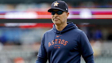 Houston Astros manager Joe Espada (19) walks off the field in the first inning against the Detroit Tigers at Comerica Park.