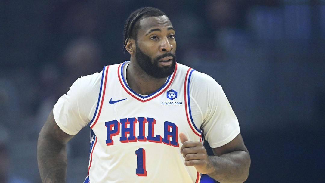 Nov 5, 2025; Cleveland, Ohio, USA; Philadelphia 76ers center Andre Drummond (1) runs on the court in the first quarter against the Cleveland Cavaliers at Rocket Arena. Mandatory Credit: David Richard-Imagn Images Nov 5, 2025; Cleveland, Ohio, USA; Philadelphia 76ers center Andre Drummond (1) runs on the court in the first quarter against the Cleveland Cavaliers at Rocket Arena. Mandatory Credit: David Richard-Imagn Images