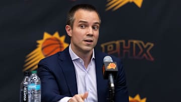 Jun 10, 2025; Scottsdale, AZ, USA; Phoenix Suns head coach Jordan Ott during an introductory press conference at the Verizon 5g Performance Center. Mandatory Credit: Mark J. Rebilas-Imagn Images