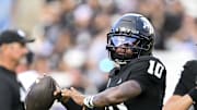 Oct 4, 2025; College Station, Texas, USA; Texas A&M Aggies quarterback Marcel Reed (10) warms up prior to the game against the Mississippi State Bulldogs at Kyle Field. Mandatory Credit: Maria Lysaker-Imagn Images 