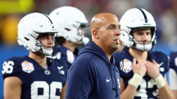 Dec 31, 2024; Glendale, AZ, USA; Penn State Nittany Lions head coach James Franklin before the Fiesta Bowl.