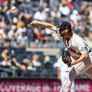 Sep 15, 2024; Bronx, New York, USA;  Boston Red Sox starting pitcher Kutter Crawford (50) pitches in the first inning against the New York Yankees at Yankee Stadium. Mandatory Credit: Wendell Cruz-Imagn Images