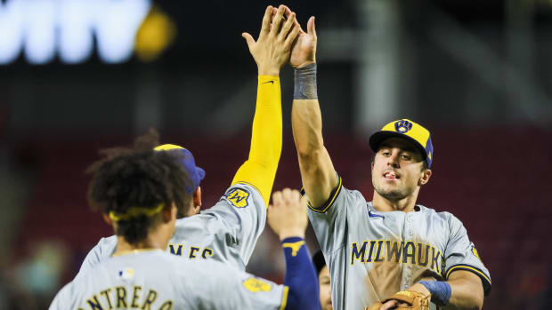 Milwaukee Brewers outfielder Sal Frelick and shortstop Willy Adames