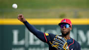 Atlanta Braves outfielder Jurickson Profar warms up at a spring training workout Thursday, Feb. 27th at CoolToday Park in North Port.
