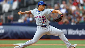 [US, Mexico & Canada customers only] June 9, 2024; London, UNITED KINGDOM;  New York Mets pitcher Dedniel Nunez throws against the Philadelphia Phillies during a London Series baseball game at Queen Elizabeth Olympic Park. Mandatory Credit: Matthew Childs/Reuters via Imagn Images