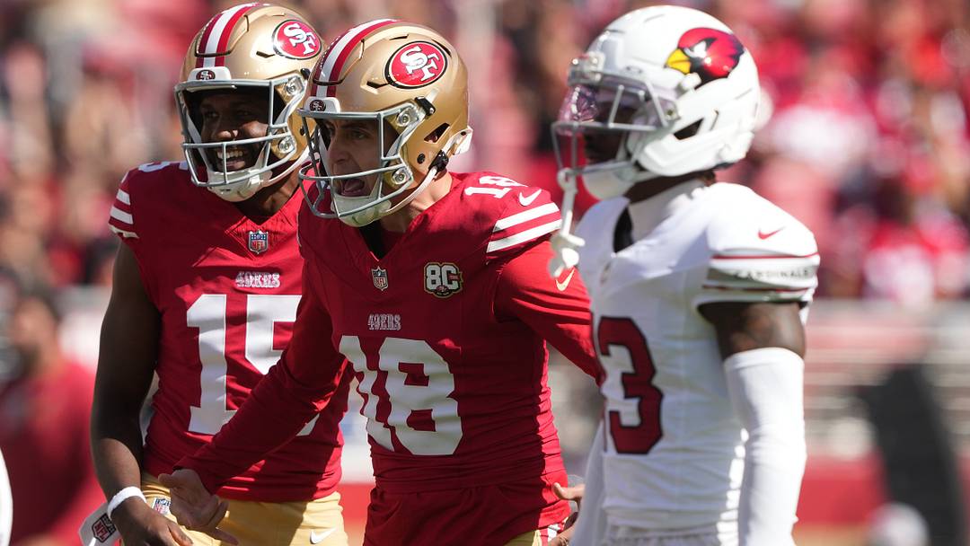 Sep 27, 2026; Santa Clara, California, USA; San Francisco 49ers kicker Eddy Pineiro (18) reacts against the Arizona Cardinals in the first half at Levi's Stadium. Mandatory Credit: Darren Yamashita-Imagn Images Sep 27, 2026; Santa Clara, California, USA; San Francisco 49ers kicker Eddy Pineiro (18) reacts against the Arizona Cardinals in the first half at Levi's Stadium. Mandatory Credit: Darren Yamashita-Imagn Images