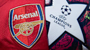 The Arsenal Club Badge with a UEFA Champions League Match Ball